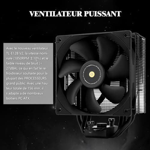 Thermalright Assassin Spirit 120 EVO DARK CPU-Kühler, 4 Heatpipes, 12cm PWM Quiet Fan CPU Luftkühler,1850 U/min Geschwindigkeit,Schwarzer Spitzenkühler,Unterstützung AMD AM4 AM5 & Intel 1700/1150/1200 AS120 EVO DARK Bild 8