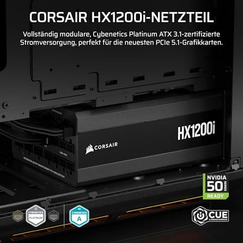 CORSAIR HX1200i (2025) Vollständig Modulares, Ultra-Rauscharmes ATX-Netzteil mit 12V-2x6-Kabel – ATX 3.1 & PCIe 5.1 konform, Cybenetics Platinum Wirkungsgrad – Schwarz | Mit Kabel, kompatibel mit ATX 3.1 und PCIe 5.1, Cybenetics Platinum Effizienz 1200 Watts Bild 4