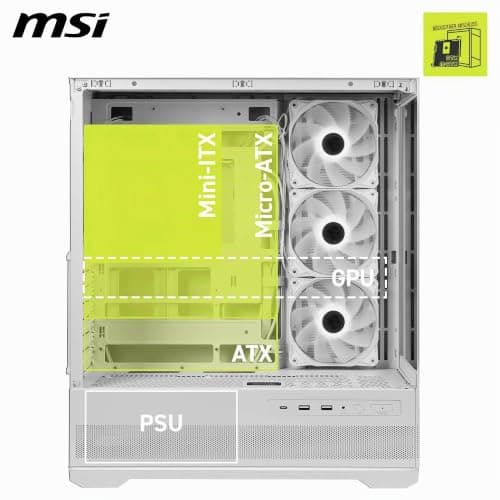 MSI MAG PANO 110R PZ Weiß – Mid-Tower-Gaming-PC-Gehäuse – Unterstützt GPUs mit Einer Länge von bis zu 400 mm, herausnehmbare Staubfilter, USB 20 Gbit/s (Typ C), Back-Connect-ATX- und Micro-ATX Bild 8