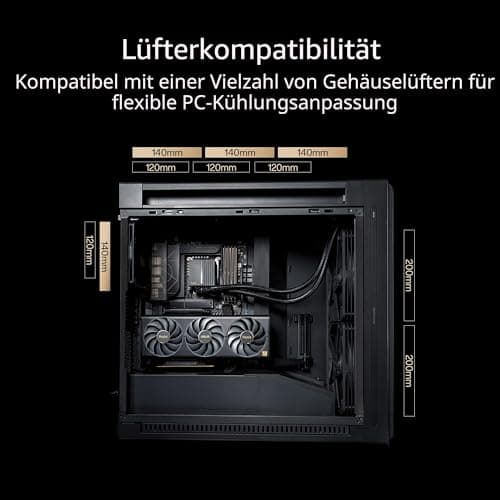 ASUS ProArt PA602 E-ATX Computer-Gehäuse (420 mm Radiatorhalterung, 140 mm und 200 mm vorinstallierte Systemlüfter, IR-Staubsensor, werkzeuglose PCIe-Montage, USB 20Gbps Unterstützung, schwarz) Bild 7