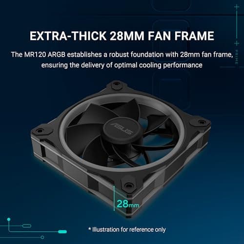 ASUS Prime MR120 Black 3in1 ARGB-Gehäuselüfter 3er Pack (beidseitige Beleuchtung, 20 adressierbare RGB-LEDs, 28 mm Rahmen, PWM-Steuerung, Lüfterdrehzahl 1600 U/min, 21dB(A) Lärmpegel, 58 CFM, Schwarz) Bild 4
