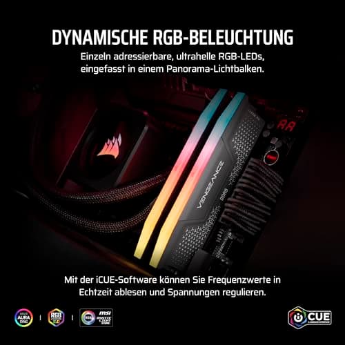 CORSAIR Vengeance RGB RS DDR5 RAM 64GB (2x32GB) Bis zu 6000MHz CL40-50-50-96 1.35V AMD Expo & Intel XMP 3.0 Desktop-Arbeitsspeicher – Grau (CMG64GX5M2D6000Z40) 64GB (2x32GB) 6000MHz Grau Bild 8