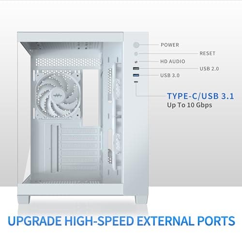 MUSETEX PC Gehäuse ATX,360MM Rad-Unterstützung, Typ-C Gaming PC CASE, 270° Full View Tempered Glass Mid Tower PC-Gehäuse 3 Non-LED-Lüfter vorinstalliert,reinweißes ATX Computer Gehäuse, Y6 42T x 29,5B x 36,8H cm Bild 8