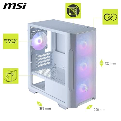 MSI MAG PANO M110R White - Mini-Tower-Gaming-PC-Gehäuse - Unterstützt GPUs mit Einer Länge von bis zu 410 mm, herausnehmbare Staubfilter, USB 20Gbps (Typ-C), Unterstützung für ATX- und mATX Bild 6