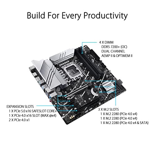 ASUS Prime Z790M-PLUS Gaming Mainboard (Intel LGA 1700 (mATX, PCIe 5.0, DDR5 Speicher, 3X M.2, Aura Sync) M-Plus Prime Z790 Bild 6