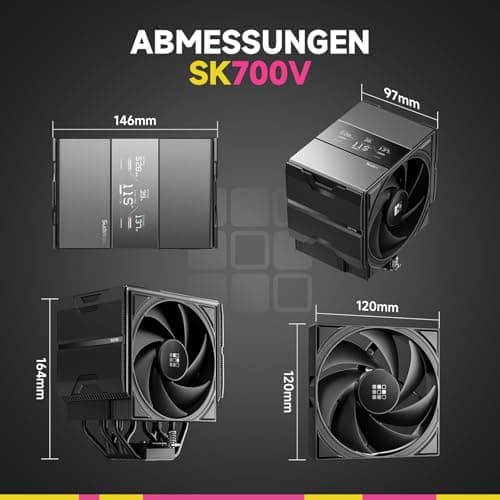 Sudokoo SK700V CPU Kühler AM5: PC Lüfter 120mm mit Display Digital &7 Heatpipes für AM5 Exklusiv - CPU Cooler mit 120mm Lüfter & Single Tower - Luftkühler van Volle RAM-Freiheit, 5 Jahre Garantie SK700V Schwarz Bild 8