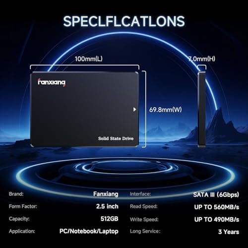fanxiang SATA SSD 512GB 2,5 Zoll Interne SSD 560 MB/s Lesen, SATA 3 interne SSD 3D NAND Flash Festplatte für schnelle Datenübertragung kompatibel mit Desktop/Laptop Bild 8