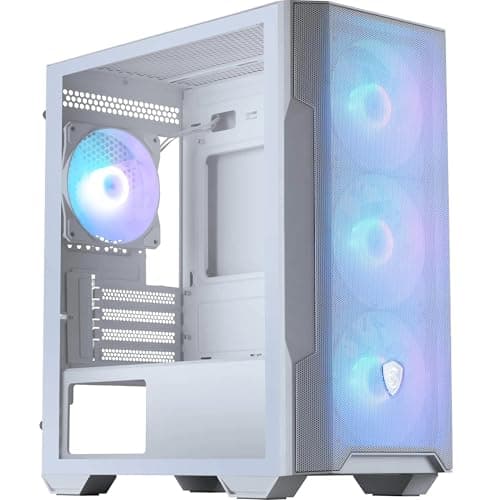 MSI MAG PANO M110R White - Mini-Tower-Gaming-PC-Gehäuse - Unterstützt GPUs mit Einer Länge von bis zu 410 mm, herausnehmbare Staubfilter, USB 20Gbps (Typ-C), Unterstützung für ATX- und mATX