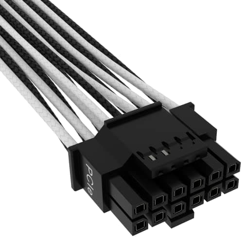 Corsair Premium 600W PCIe 5.0 / Gen 5 12VHPWR-Netzteilkabel – Passend für Typ-4-Netzteile über Zwei 8-Pin-PCIe-Anschlüsse – 12+4-Pin-Stecker – Mesh-Paracord-Ummantelung – Schwarz/Weiß Bild 6