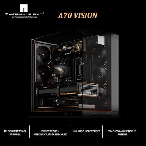 Thermalright A70 Vision PC Gehäuse mit 9,16-Zoll-Display, Panorama-Sicherheitsglas, ATX-Tower Unterstützt ATX-Mainboard/42cm-Grafikkarten,mit ARGB-Lichtleiste und verstecktem Kabelmanagement-Schwarz Bild 5