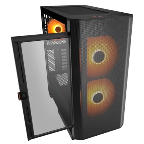 COUGAR AIRFACE Flow, Mid-Tower-Gehäuse, bis zu 10 Lüfter unterstützbar, 2 x 180-mm-ARGB-PWM-Lüfter an der Front, kompatibel mit bis zu 360-mm-AIO-Kühlung, 190-mm-Aircooler (Schwarz) Bild 6