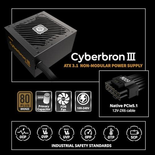 ENERMAX CYBERBRON III 850 Watt|Nicht-modulares ATX 3.1-Netzteil| PCIe 5.1|80 Plus Bronze|geräuscharmer 120mm FDB-Lüfter| DC to DC mit jap. Kondensatoren|EMB850EWT-NAC 850W CYBERBRON III Bild 8