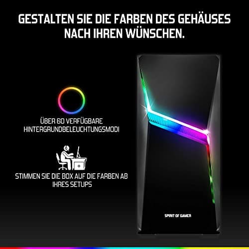 SPIRIT OF GAMER - CLONE 4 - PC Gehäuse RGB mit Durchsichtiger Wand Aus Gehärtetem Glas - Erstellen Sie Ihren Gaming PC - Tower Mittel Kompatibel ATX/MATX/ITX - 2 Lüfter Adressierbar 120mm Enthalten Bild 4
