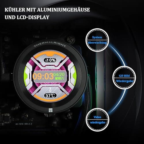 Thermalright CORE VISION 360 Schwarz ARGB-360mm AIO CPU-Flüssigkeitskühler, IPS LCD-Bildschirm mit 480 * 480 Auflösung,für AM4/AM5/Intel 1700/1851,'2.1 Zoll'Magnet-Absorber LCD-Bildschirm für Bilder CV360 BLACK ARGB Bild 6