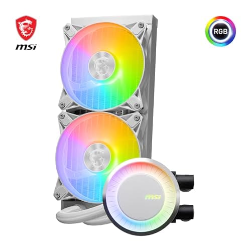 MSI MAG CORELIQUID E240 white AIO CPU Wasserkühlung - Vergrößerte Kupferkühlplatte, ARGB Blockhead, Zweikammer-Wasserblock, Split-Flow Radiator, Mystic Light - AMD & Intel Kompatibel Bild 6