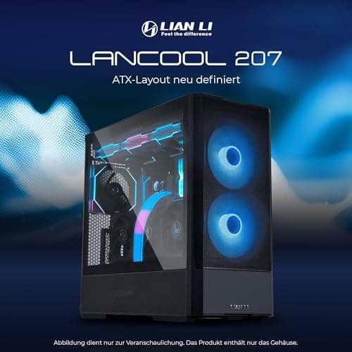 Lian Li LANCOOL 207 Gaming PC Gehäuse ATX Schwarz - Midi Tower PC Gehäuse mit RGB-Beleuchtung, Grafikkarten bis 375 mm, bis zu 360 mm Radiator, Black Case Stahl, Gehärtetes Glas Bild 4