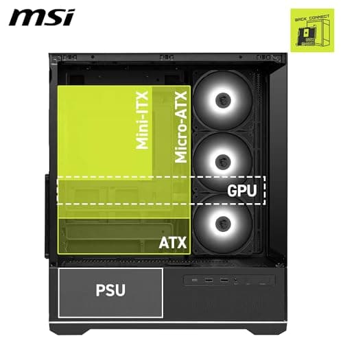 MSI MAG PANO 110R PZ – Mid-Tower-Gaming-PC-Gehäuse – Unterstützt GPUs mit Einer Länge von bis zu 400 mm, herausnehmbare Staubfilter, USB 20 Gbit/s (Typ C), Back-Connect-ATX- und Micro-ATX Bild 8