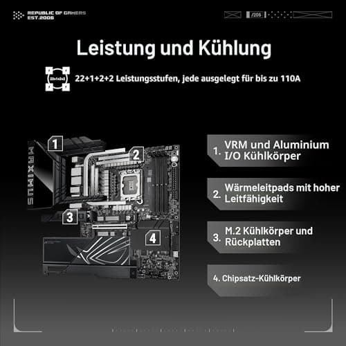 ASUS ROG Maximus Z890 Hero Gaming Mainboard Sockel Intel LGA 1851 (ATX, Advanced AI, DDR5, NitroPath DRAM, WiFi 7, 3X PCIe 5.0 M.2, 3X PCIE 4.0 M.2, 2X Thunderbolt 4, DIMM Flex) Bild 6