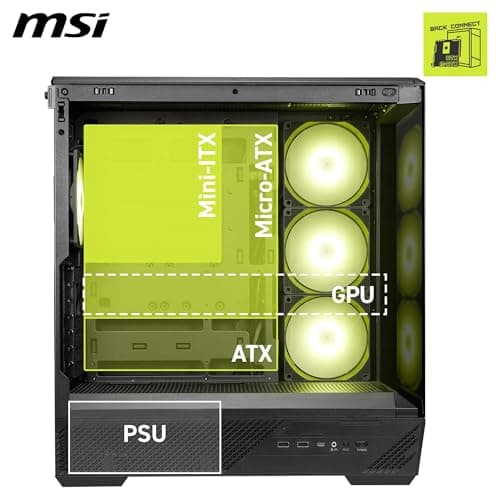 MSI MAG PANO 130R PZ – Mid-Tower-Gaming-PC-Gehäuse – Unterstützt GPUs mit Einer Länge von bis zu 400 mm, herausnehmbare Staubfilter, USB 20 Gbit/s (Typ C), Back-Connect-ATX- und Micro-ATX-Mainboards Bild 8