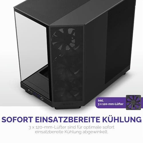 NZXT H6 Flow , CC,H61FB,01 , Kompaktes Mid,Tower Gehäuse mit zwei Kammern , Glaspaneele mit Panoramablick , Hochleistungs,Airflow,Panels , Inklusive 3 x 120 mm , Lüfter , Schwarz Bild 8