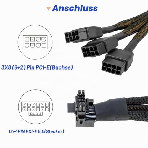 16 AWG PCIE 5.0 12VHPWR 600W 3x8 Pin auf 16Pin (12+4Pin) 90 Grad rechtwinkliges Adapterkabel für Grafikkarte RTX 4090 4080 3090TI 4070Ti (Typ B) Bild 6