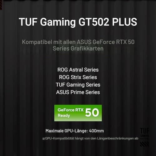 ASUS TUF Gaming GT502 PLUS TG Black modulares PC Gehäuse (Zweikammer-Gehäuse, bis zu drei Positionen für 360-mm-Radiatoren oder bis zu dreizehn 120-mm-Lüfter, Glasscheiben Panoramablick, schwarz) Bild 4