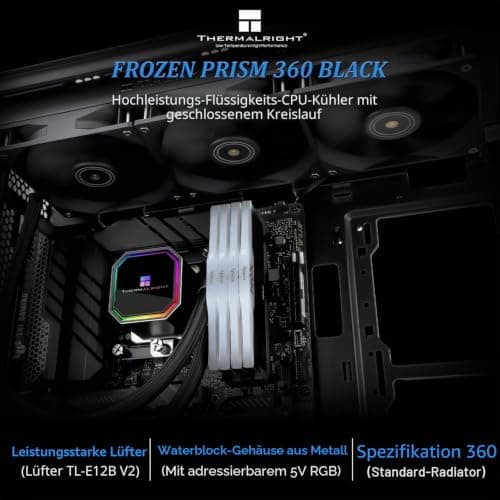 TR Frozen Prism 360 Black CPU-Flüssigkeitskühler mit 120mm PWM-Lüfter, integrierter Wasserkühler-Wärmeableitung für AMD/AM4/AM5, INTEL 1700/1150/1151/1200/2011 360MM FP 360 Black-f Bild 4