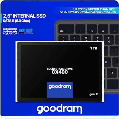 goodram SSD 1TB CX400 Gen.2 1024GB Solid State Drive SSD mit SATA III Interface 3D TLC NAND Flash Speicherchips 2,5 Zoll zur Beschleunigung Ihres PCs bis zu 10 Mal Schwarz 1024 GB 1 TB Bild 2
