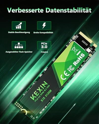 KEXIN 512GB NVMe M.2 2280 SSD PCIe 3.0, bis zu 3400 MB/s Lesen, 2900 MB/s Schreiben, 3D-NAND-Flash, Internes Solid State Drive PC-Enthusiasten und Gamer Bild 7