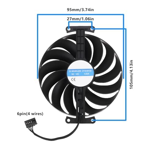 OTOTEC Grafikkartenlüfter, 95 mm, 12 V, 6-polig, kompatibel mit ASUS RTX 3050, kompatibel mit 3060 Phoenix ITX Bild 8