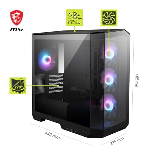 MSI MAG PANO M100R PZ mATX PC-Gehäuse - 3 x 120 mm Reverse-Blade ARGB-Lüfter und 1 x 120 mm ARGB-Lüfter mit Hub, GPU-Ständer, Staubfilter, 33 mm Kabelführungsraum, USB Typ-C (20Gbps) Bild 6