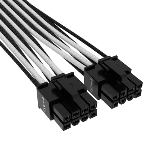 Corsair Premium 600W PCIe 5.0 / Gen 5 12VHPWR-Netzteilkabel – Passend für Typ-4-Netzteile über Zwei 8-Pin-PCIe-Anschlüsse – 12+4-Pin-Stecker – Mesh-Paracord-Ummantelung – Schwarz/Weiß Bild 4