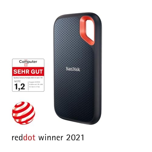SANDISK Extreme Portable SSD 2 TB (tragbare NVMe SSD, USB-C, bis zu 1.050 MB/s Lesen, bis zu 1.000 MB/s Schreiben, Wasser- und staubbeständig) Schwarz 2. Portable 1.050MB/s 2 TB Schwarz Bild 4