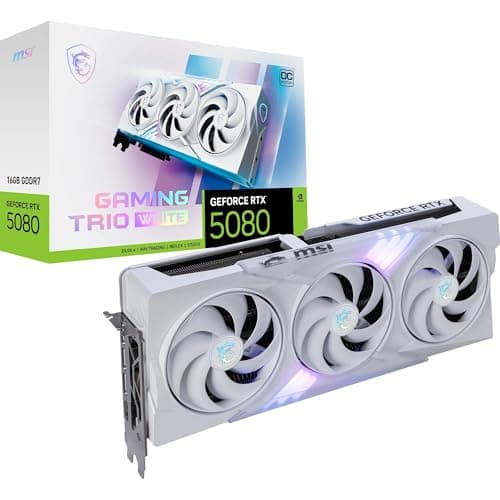 MSI GeForce RTX 5080 16G Gaming Trio OC White — 16GB GDDR7 (30Gbps/256-bit), PCIe 5, Boost: 2745 MHz, HDMI 2.1b, DisplayPort 2.1b