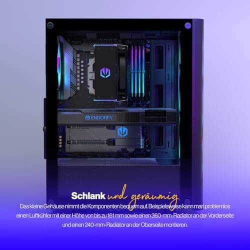 ENDORFY Ventum 200 ARGB PC-Gehäuse ATX mit Hartglas Seitenfenster | 4x Stratus 120 PWM ARGB Lüfter, PWM+ARGB Controller, Mesh Front, Radiator bis 360 mm, Schwarz Bild 4
