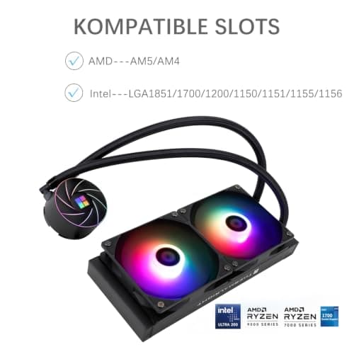 TR Thermalright AQUA ELITE 240 ARGB Liquid CPU Kühler, 240mm Aio Kühlung, Double PWM Lüfter Low Noise-ARGB, für AMD AM4/AM5, Intel LGA1851/1700/115x/1200 (Schwarz) Bild 8