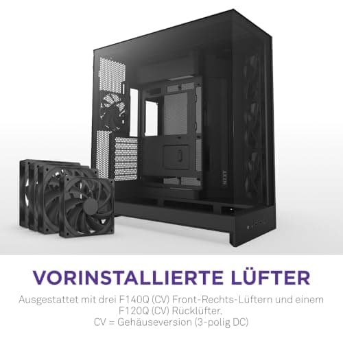 NZXT H9 Flow (2025) – Großes Dual-Kammer ATX Mid-Tower Airflow PC-Gehäuse – Enthält 3 x 140mm & 1 x 120mm Lüfter – 420mm Radiatorunterstützung – Gehärtetes Glas – Back-Connect bereit – Schwarz Schwarz Flow Bild 6