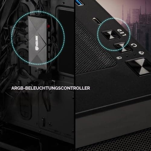 Kolink Citadel Mesh ARGB Midi-Tower PC Gehäuse E ATX Gehäuse RGB PC-Gehäuse, Tempered Glass Computergehäuse für PC, Midi Tower, PC Hülle mit Lüfter, Computer Gehäuse… 4x ARGB-Lüfter vorinstalliert Schwarz Bild 5