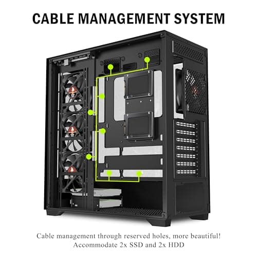 KEDIERS PC Gehäuse Vorinstallierter 4 × 120MM Schwarz Lüfter, ATX Mid Tower PC Gehäuse, Computergehäuse mit Panoramaaussicht Gehärtetes Glas Front Panel,Schwarz，P4 Bild 7