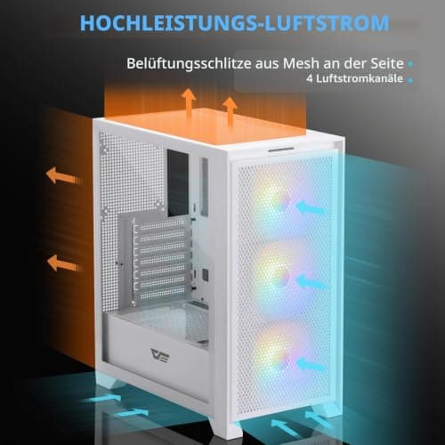 darkFlash ATX Mid-Tower Gaming-PC-Gehäuse, vorinstallierte 3x120mm RGB-Lüfter, abnehmbare große Mesh-Frontblende, USB 3.0-fähig, Seitenwand aus gehärtetem Glas für optimale Belüftung, Weiß (DRX70) Bild 8