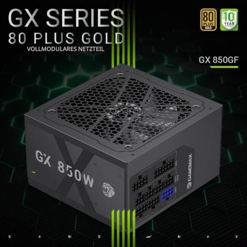 GAMEMAX GX 850GF Netzteil PC 850W Vollmodulares ATX 3.0 mit 12V-2x6-Kabel & PCIe 5.0 Support, 80 Plus Gold, All-solid capacitors, 120mm FDB Lüfter, Geprägte Flachkupferkabe, 10 Jahre Garantie, Schwarz Bild 4