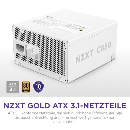 NZXT C850 Gold ATX 3.1 - Vollständig modulares, geräuscharmes PC-Gaming-Netzteil - 850 Watt - 80 Plus Gold - 12V-2x6-Anschluss - Zero Fan-Modus - 100% japanische Kondensatoren - Weiß 850W 80 Plus Gold ATX 3.1 Weiß Bild 3
