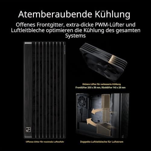 ASUS ProArt PA602 Wood Edition Metal Panel E-ATX PC Gehäuse (zertifiziertes Holz, vorinstallierte Systemlüfter und Grafikkartenhalter, unterstützt 420 mm Radiator, IR-Staubsensor, USB Typ-C 20Gbps) Bild 4