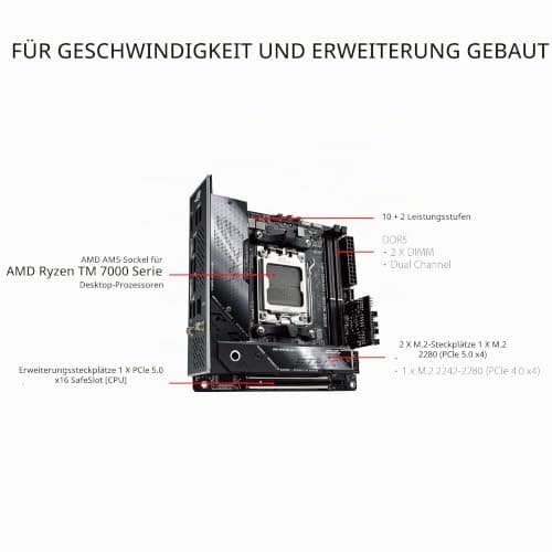 ASUS ROG Strix X670E-I Gaming WiFi Mainboard Sockel AMD AM5 (Ryzen 7000, mini-ITX, DDR5 Speicher, 2X M.2, USB 3.2 Gen 2x2, PCIe 5.0, 2X USB 4, M.2 Backplate, WiFi 6E, Aura Sync) Bild 4
