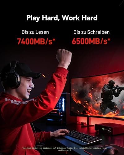 Lexar ARES 2TB SSD, M.2 2280 PCIe Gen4x4 1.4 interne NVMe-SSD. Bis 7.400 MB/s Lesen & 6.500 MB/s Schreiben. Für PS5, PC, Laptop, Gamer, Gestalter, Fachkräfte. Bild 6