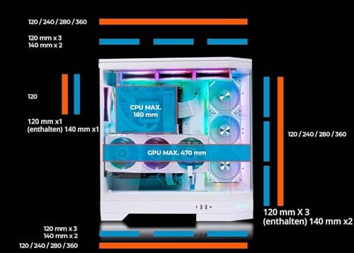 Abysm Gaming Danube SAVA H600 White E-ATX Gamer PC-Gehäuse mit 3 Paneelen aus gehärtetem Glas, 4 x 120 mm ARGB-Lüfter, Controller, Unterstützung für GPU und PCIe 4.0 Riser Kabel 16x Bild 6