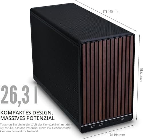 Lian Li DAN Cases A3-mATX PC-Gehäuse, anpassbares Layout, 415 mm GPU-Klarheit, unterstützt bis zu 360 mm Radiatoren, Stahl, Kunststoff, Schwarz Bild 6