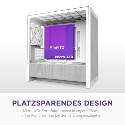 NZXT H3 Flow – Micro-ATX PC-Gehäuse – Optimierter Luftstrom – Inklusive 1 x 120mm Lüfter hinten – Unterstützt Full-Size-GPUs – Passend für 280mm Front, 240mm Top Radiator – Weiß Weiß Flow Bild 6
