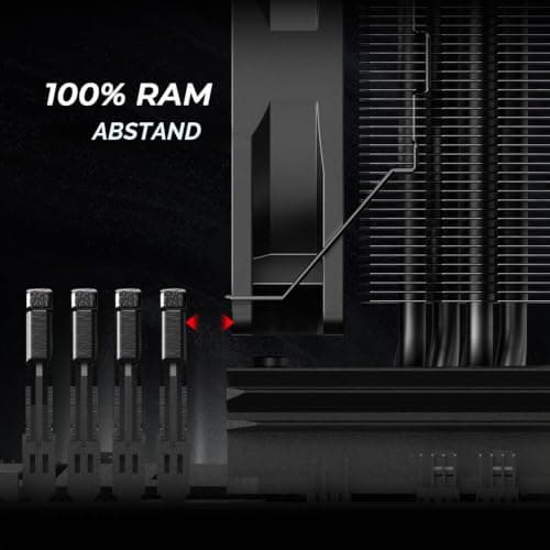 ID-COOLING SE-214-XT Black CPU Kühler, komplett schwarzes Design, 4 Direct-Contact-Heatpipes, 120mm PWM-Lüfter, Keine Beeinträchtigung des RAMs, TDP 180W, LGA1700/1851/1200/115X; AMD AM5/AM4 Sockeln. Bild 6