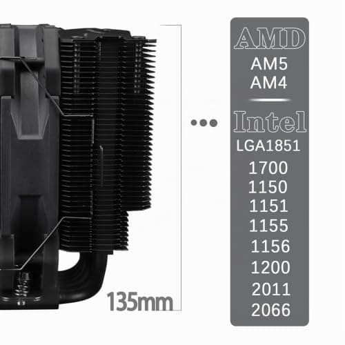 TR-Thermalright Peerless Assassin 120 MINI Black CPU-Kühler,Double Tower mit 6x6mm Heatpipes,12cm PWM Lüfter Low Noise 25.6dBA,Schwarz Top Cover,für AM5/AM4,Intel lga1851/1700/115x/2011,135mm Hoch Bild 8